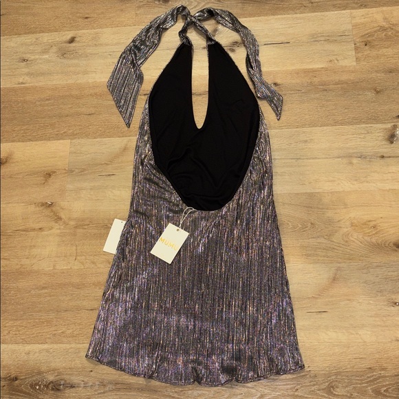 Show Me Your MuMu Jasmine Dress in Pleated Silver Small NWT NEW Club Party Mini - Picture 8 of 9